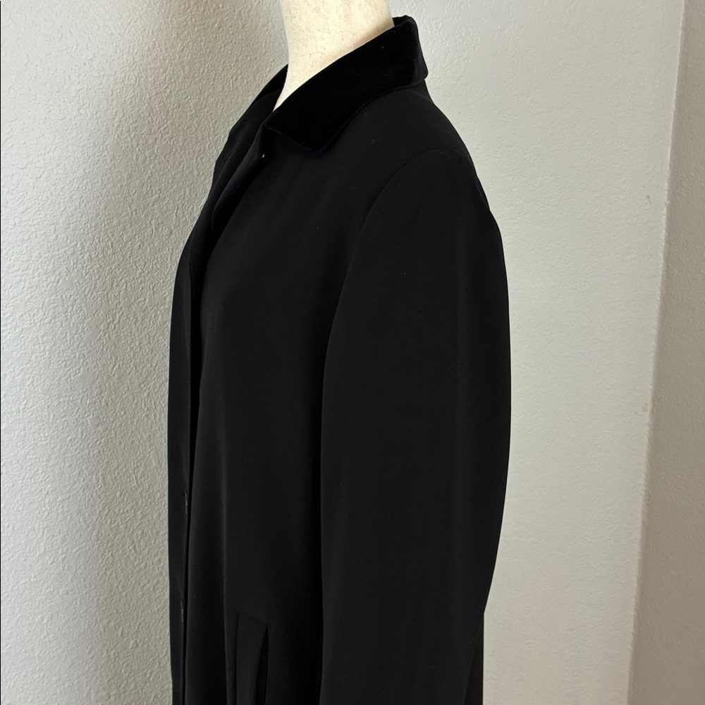 Gallery Long Lined Black Coat Velvet Collar Button Up Size 6 - Picture 4 of 11